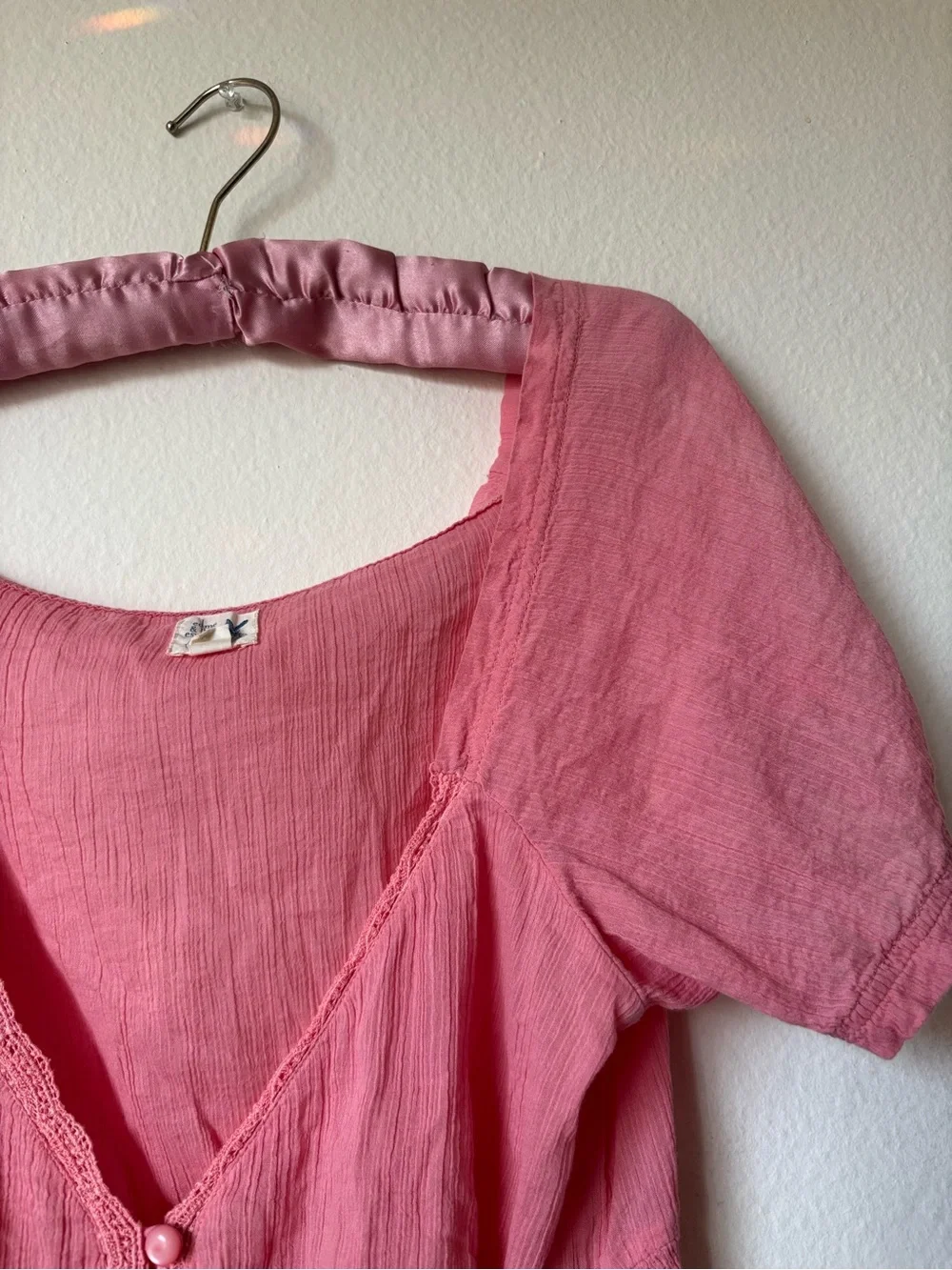 Cotton Fairycore milkmaid Summer Pink/coral blouse